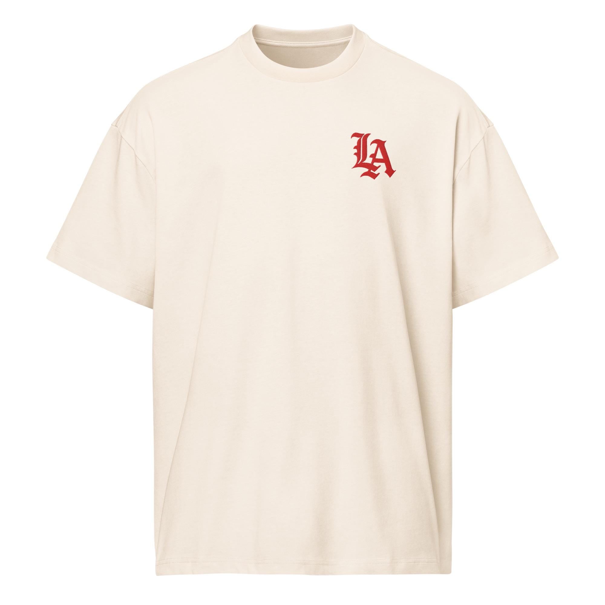 Old English LA Box Tee w/Red Embroidery