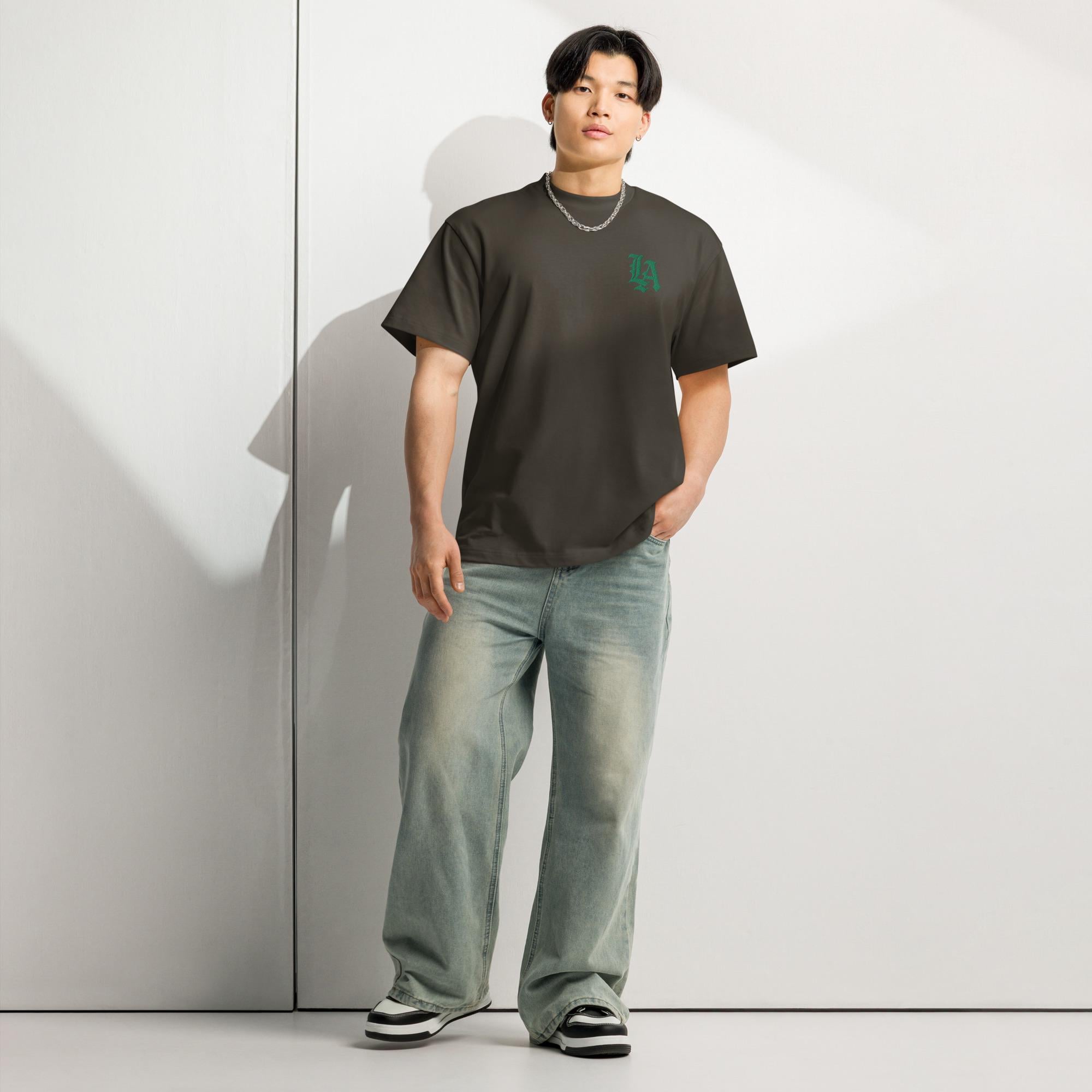 Old English LA Box Tee w/Green Embroidery