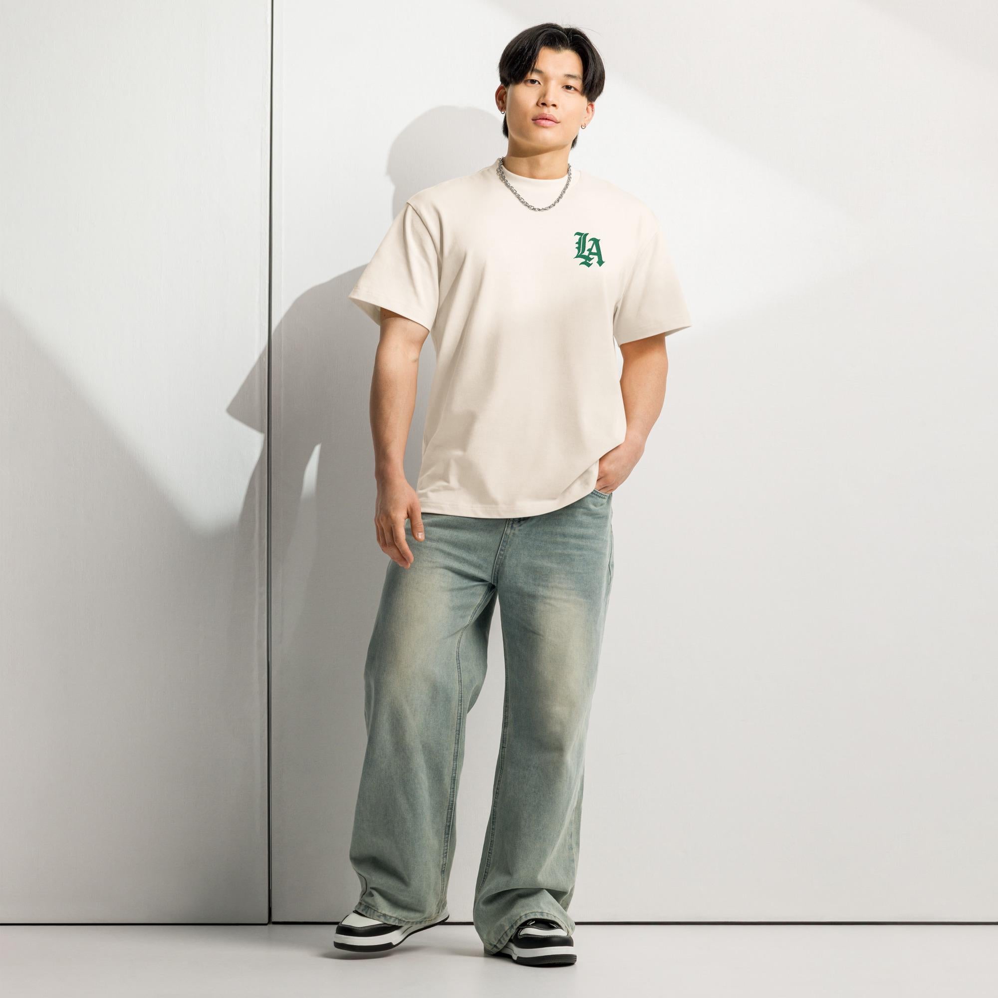 Old English LA Box Tee w/Green Embroidery